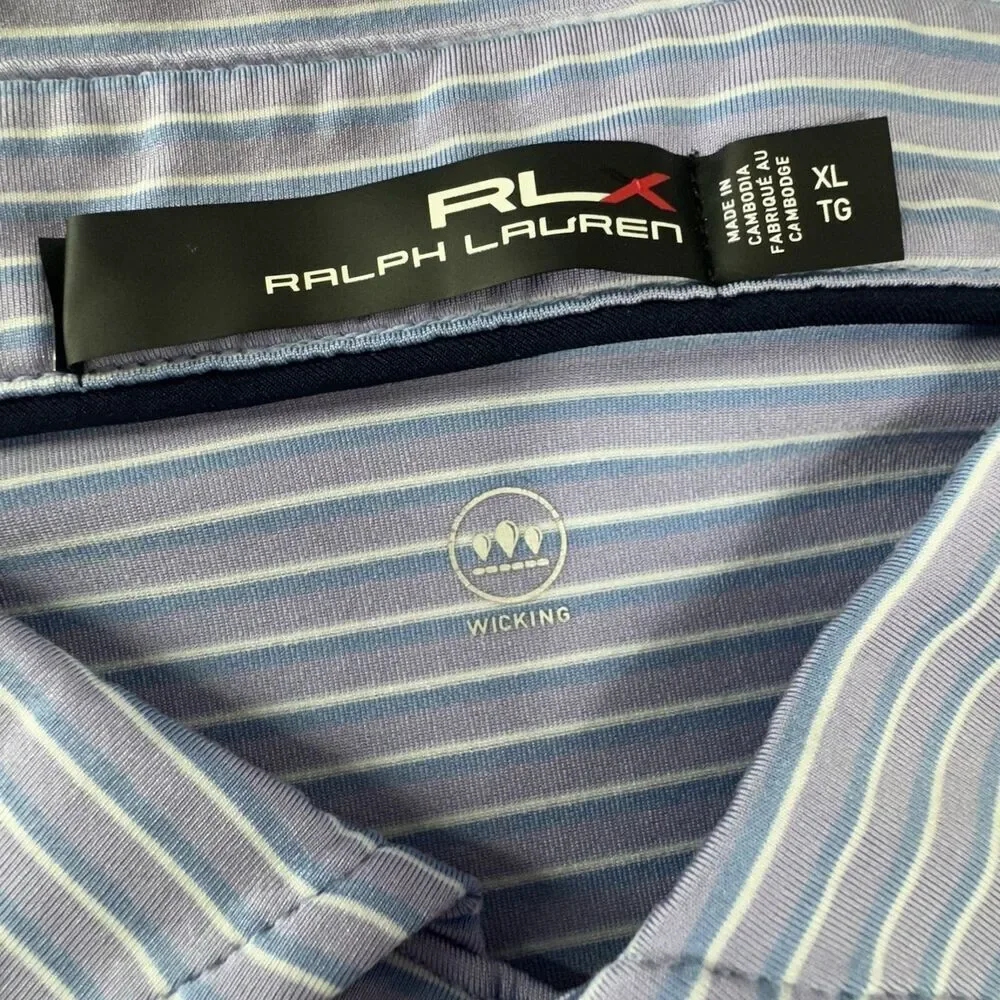 RLX Ralph Lauren PGA Harding Park 2020 Logo Golf Polo Shirt Mens XL Striped Blue